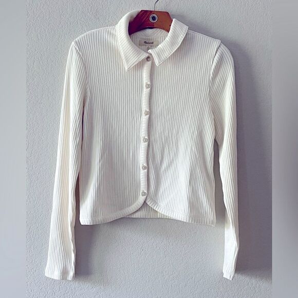 Madewell NWT Curved-Hem Polo Cardigan Tee Size Small | Heavy Weight - Picture 2 of 9
